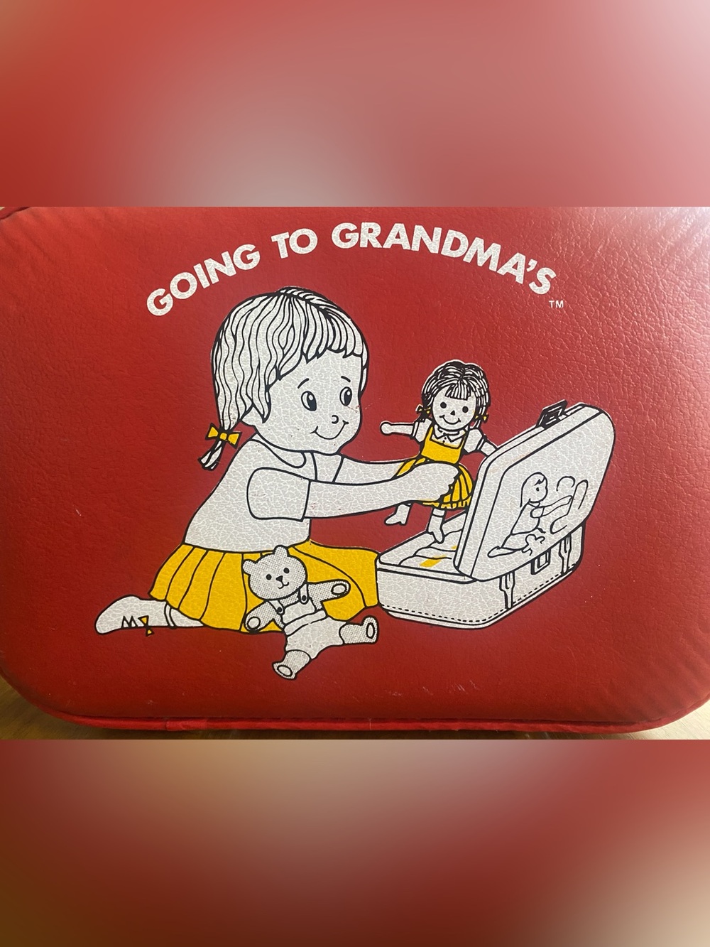 Vintage 1960s Going to Grandma’s Red Vinyl Kids Suitcase Case WITH ORIGINAL KEY